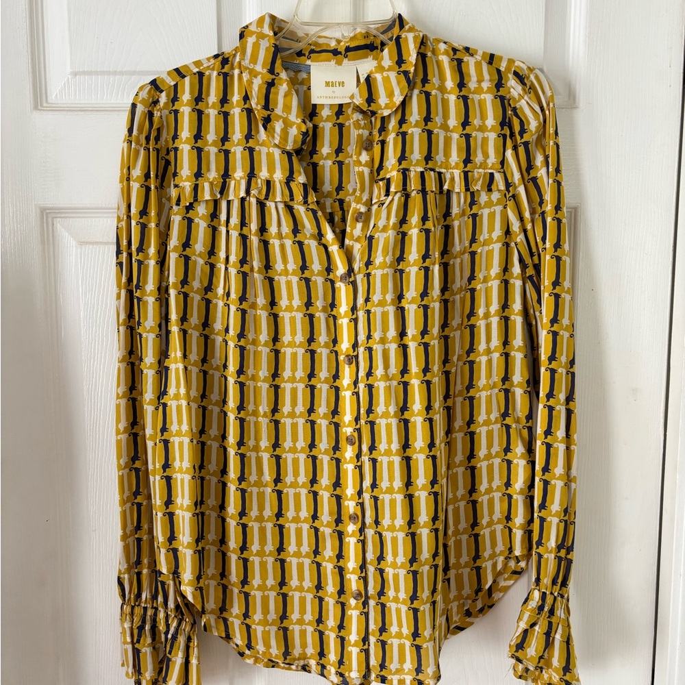 Anthropologie Maeve Yellow Patterned Women's Top